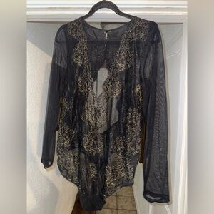 Torrid Black and Gold Lace Bodysuit